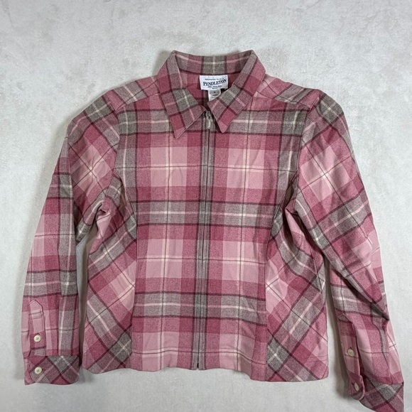 Pendleton Jackets & Blazers - Pendleton 100% Wool Women's Size M Vintage Pink and Gray Plaid Full Zip Coat